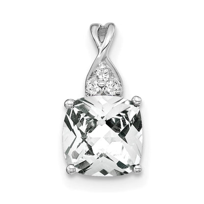 14K White Gold Checkerboard White Topaz and Diamond Pendant