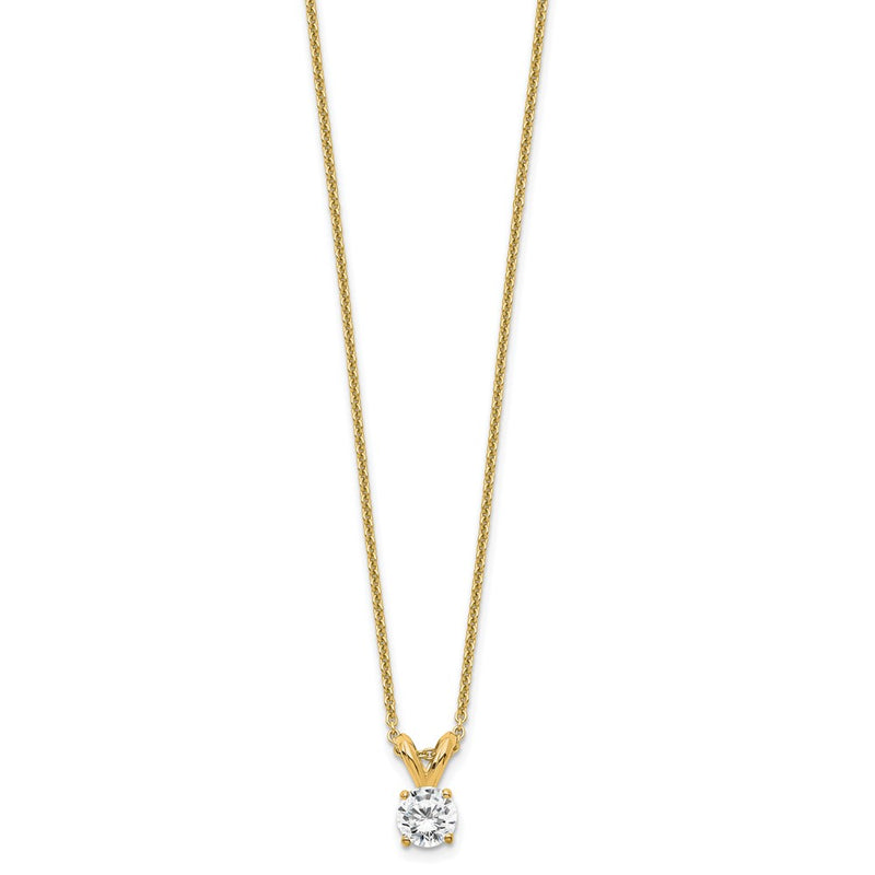 14K Yellow Gold 1/4 Carat Lab Grown Diamond Vs+ F+ Round Complete Four Prong 18 Inch Solitaire Pendant Necklace