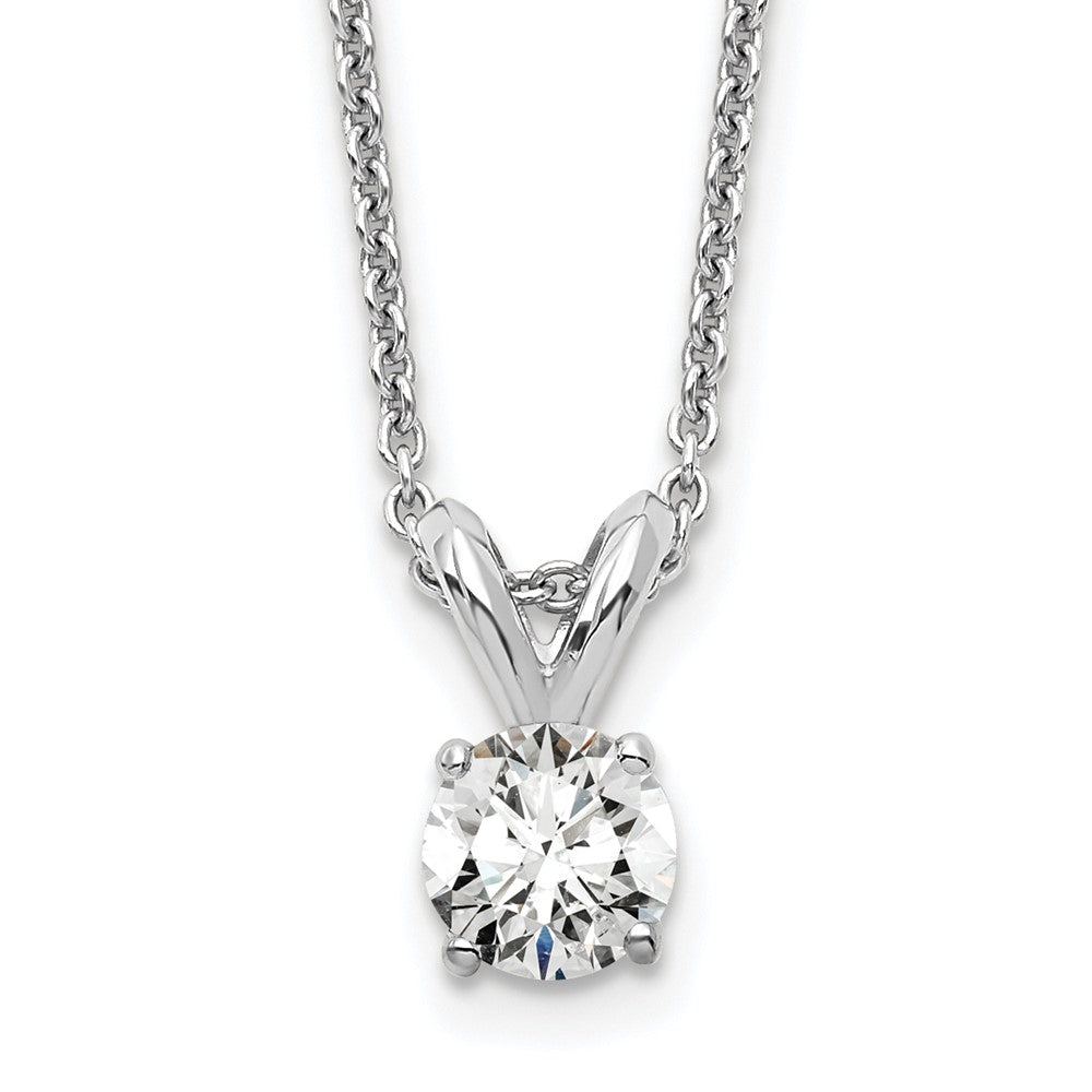 14K White Gold 1/4 Carat Lab Grown Diamond Vs+ F+ Round Complete Four Prong 18 Inch Solitaire Pendant Necklace