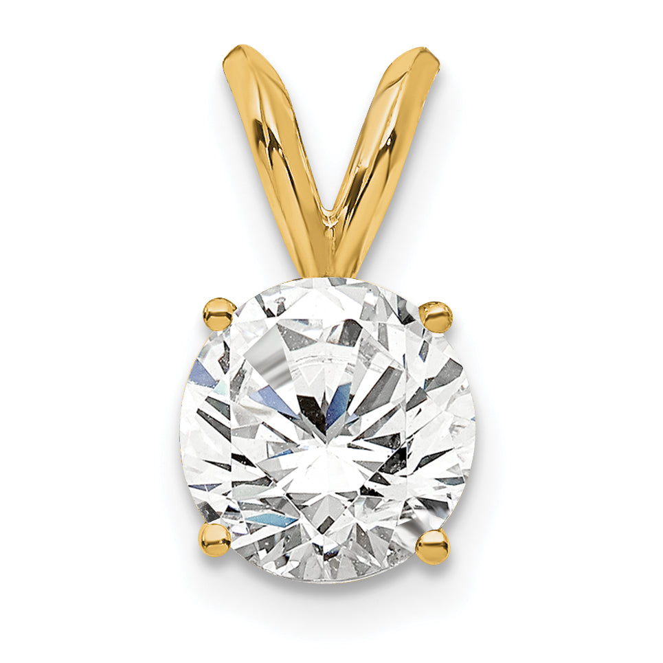 14K Yellow Gold 3/4 Carat Certified Lab Grown Diamond Vs+ F+ Round Complete Four Prong Solitaire Pendant