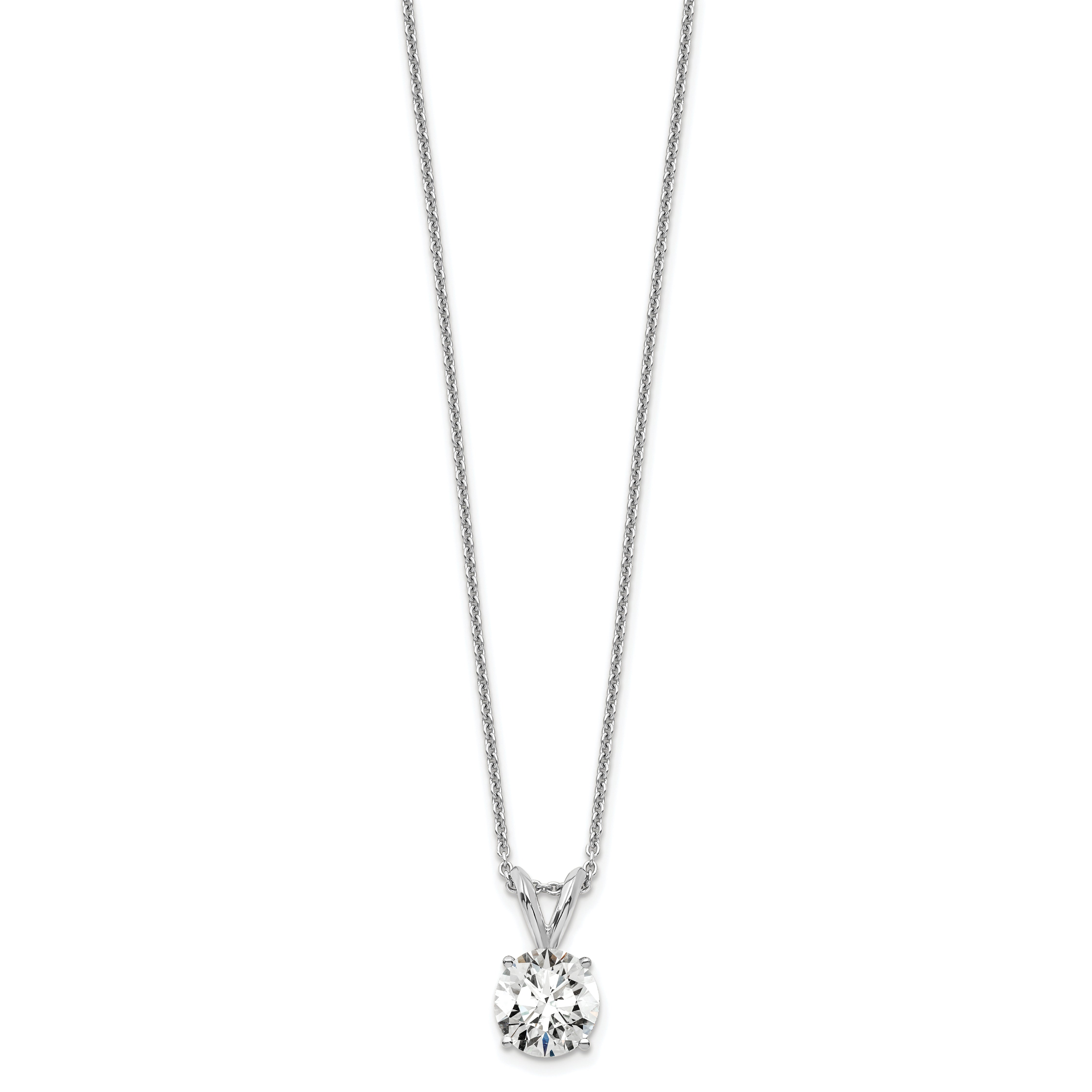 14k White Gold 3/4 Ct. Lab Grown Diamond VS+ F+ Round Four Prong 18 inch Solitaire Pendant Necklace