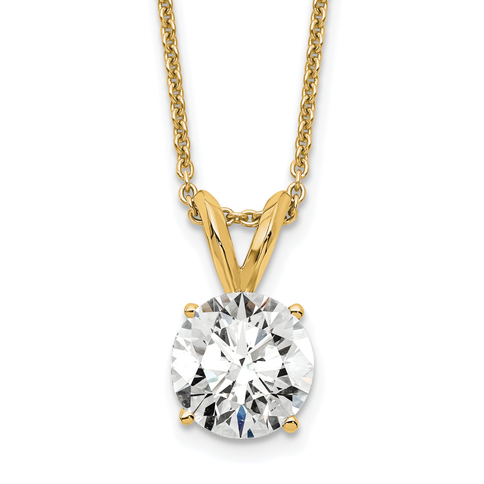 14k Yellow Gold 1 Ct. Certified Lab Grown Diamond VS/SI+ G+ Round Four Prong 18 inch Solitaire Pendant Necklace
