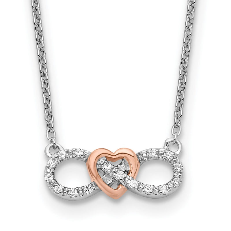 14k Two-Tone White and Rose Gold 1/15 Ct. Lab Grown Diamond VS/SI+ G+ 18 inch Infinity Heart Necklace