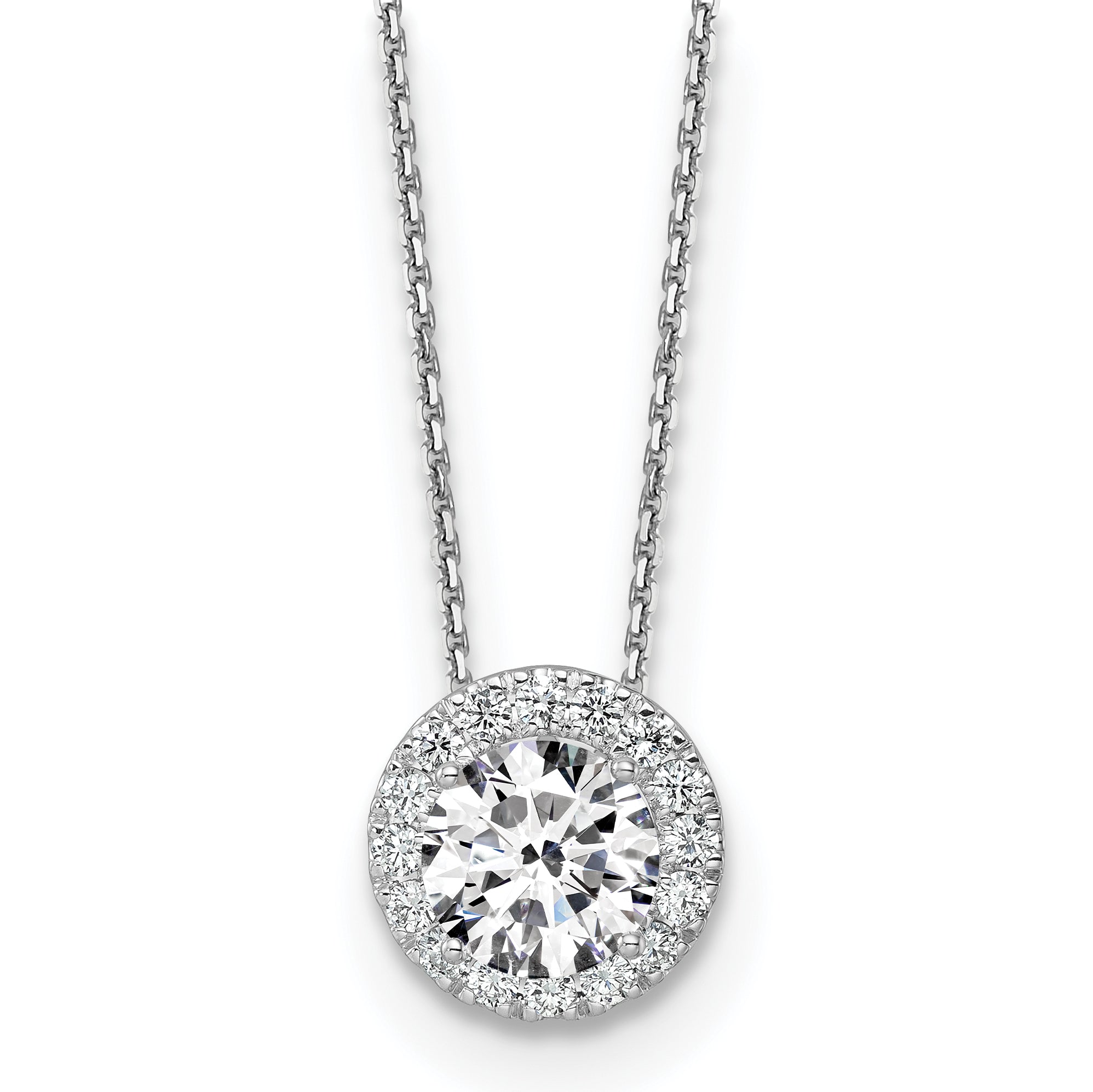 14k White Gold 2 1/2 Ct. Certified Lab Grown Diamond VS/SI+ G+ 18 inch Halo Pendant Necklace
