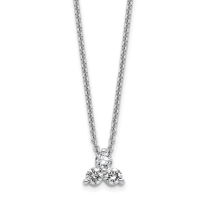 14K White Gold True Origin 1/4 Carat Lab Grown Diamond Vs D E F Three Stone 18 Inch Necklace