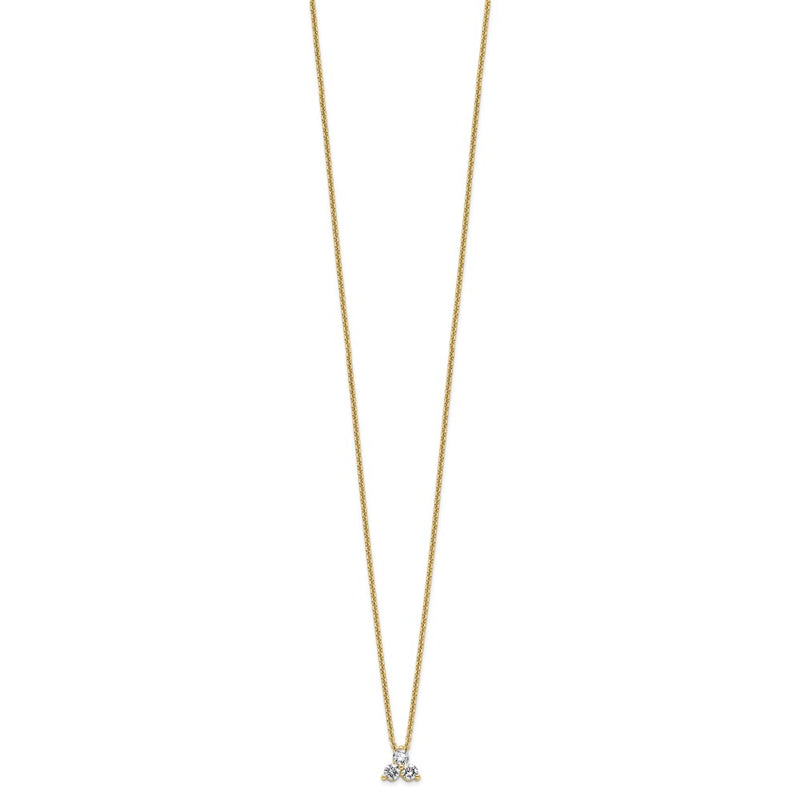 14K Yellow Gold True Origin 1/4 Carat Lab Grown Diamond Vs D E F Three Stone 18 Inch Necklace