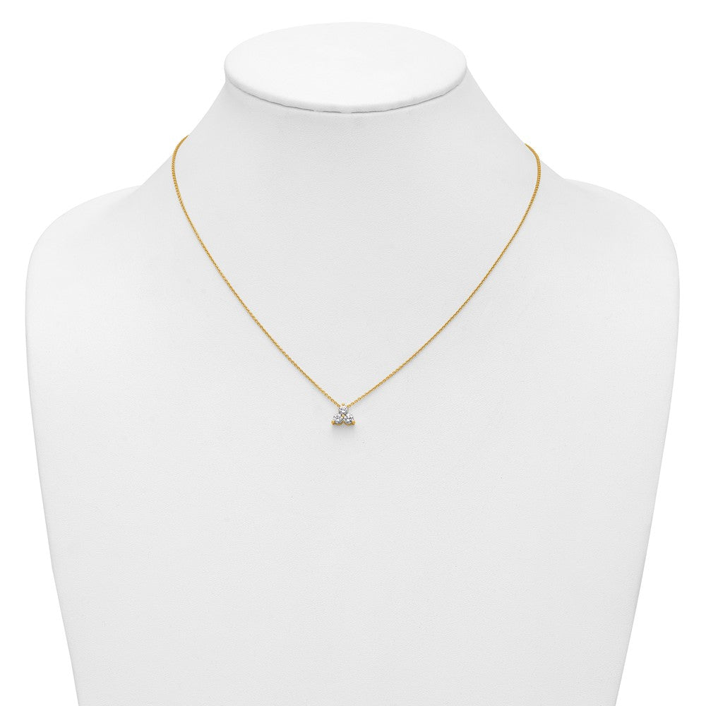 14K Yellow Gold True Origin 1/2 Carat Lab Grown Diamond Vs D E F Three Stone 18 Inch Necklace