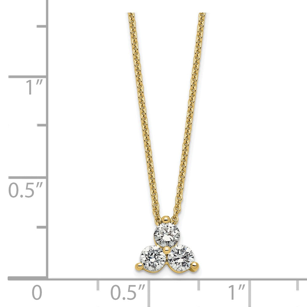 14K Yellow Gold True Origin 1/2 Carat Lab Grown Diamond Vs D E F Three Stone 18 Inch Necklace