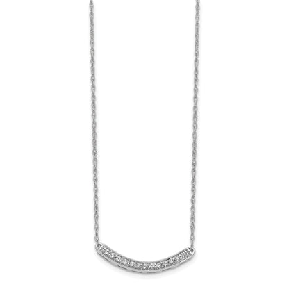 14k White Gold Real Diamond Curved Bar 18 inch Necklace