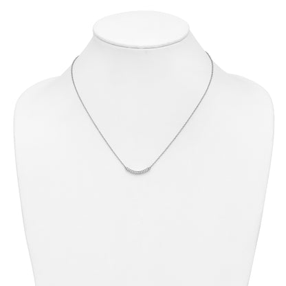 14k White Gold Real Diamond Curved Bar 18 inch Necklace