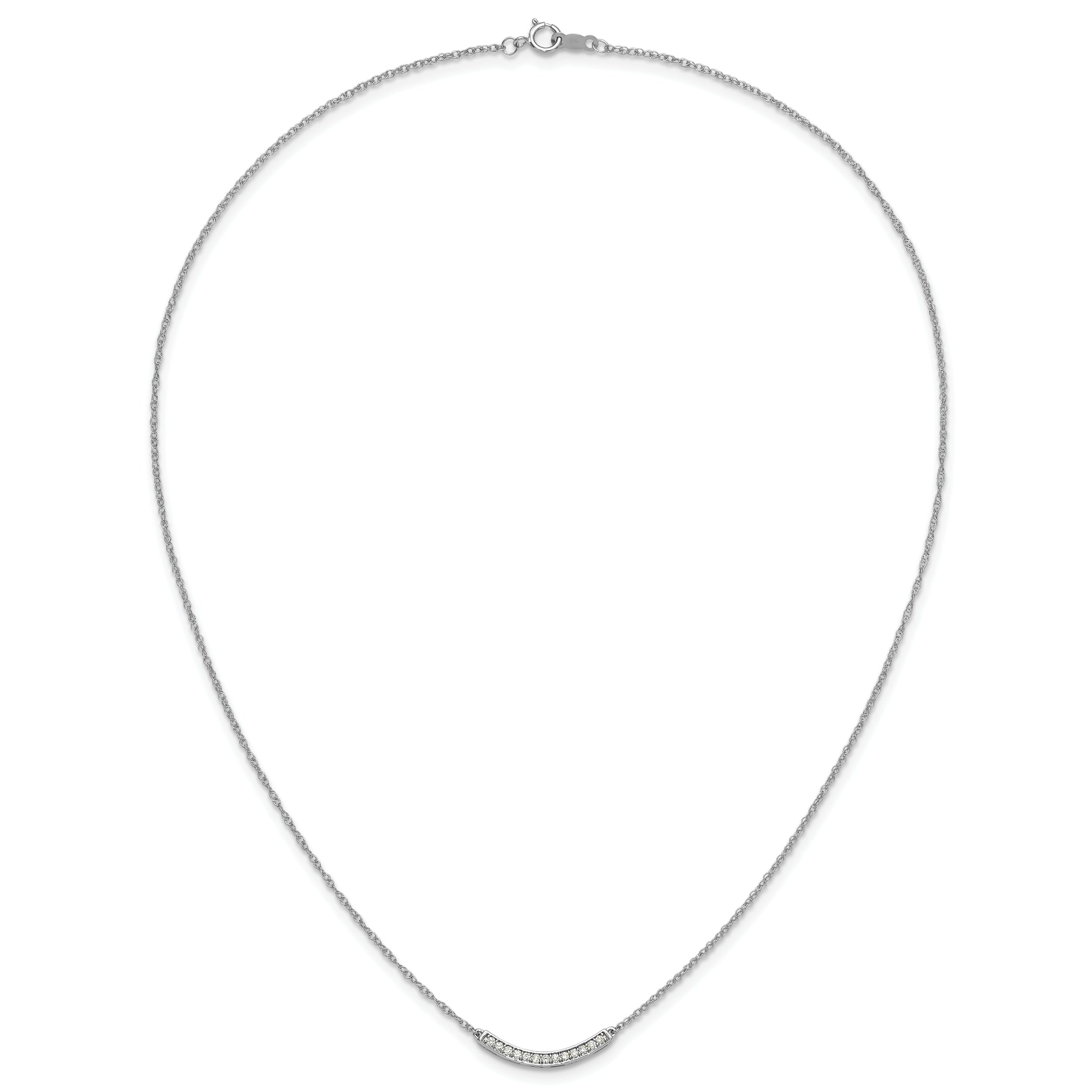 14k White Gold Real Diamond Curved Bar 18 inch Necklace