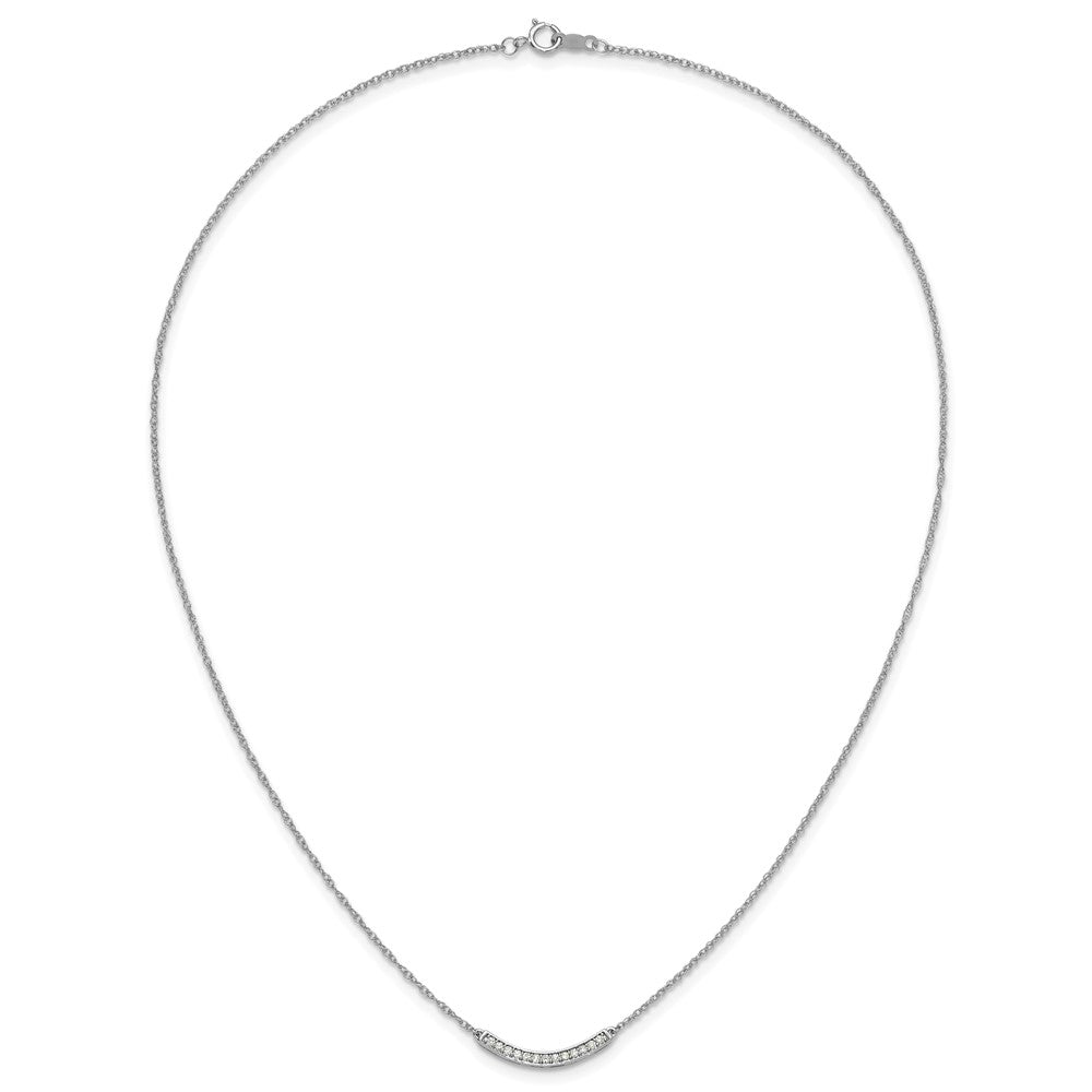 14k White Gold Real Diamond Curved Bar 18 inch Necklace