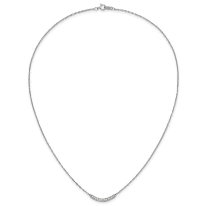14k White Gold Real Diamond Curved Bar 18 inch Necklace