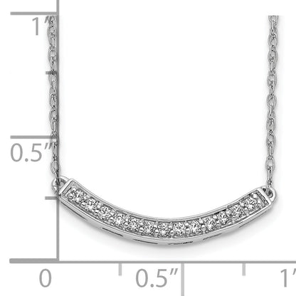 14k White Gold Real Diamond Curved Bar 18 inch Necklace