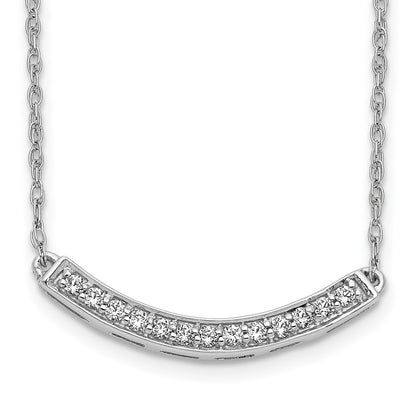 14k White Gold Real Diamond Curved Bar 18 inch Necklace