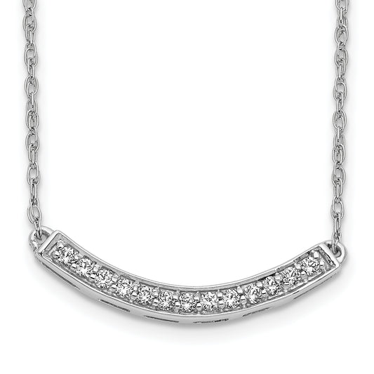 14k White Gold Real Diamond Curved Bar 18 inch Necklace