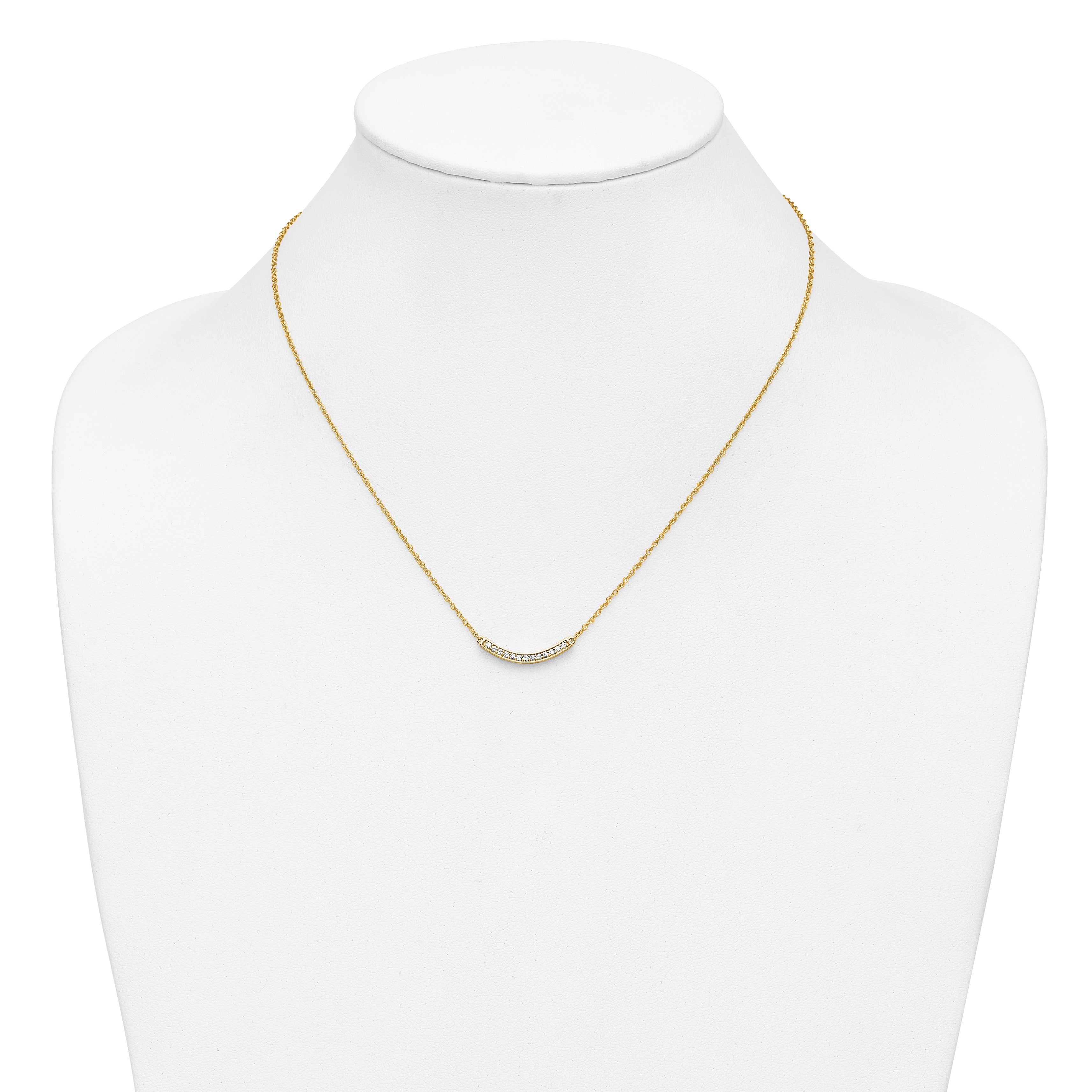 14K Yellow Gold Real Diamond Curved Bar 18 inch Necklace