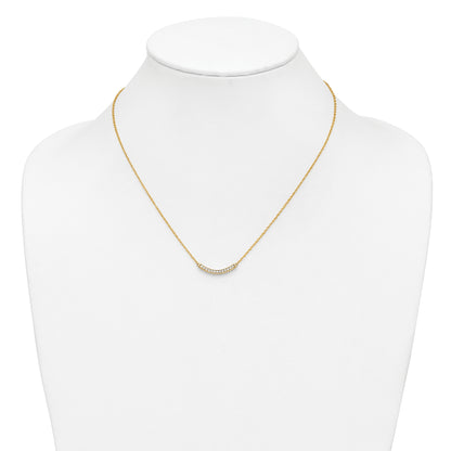 14K Yellow Gold Real Diamond Curved Bar 18 inch Necklace