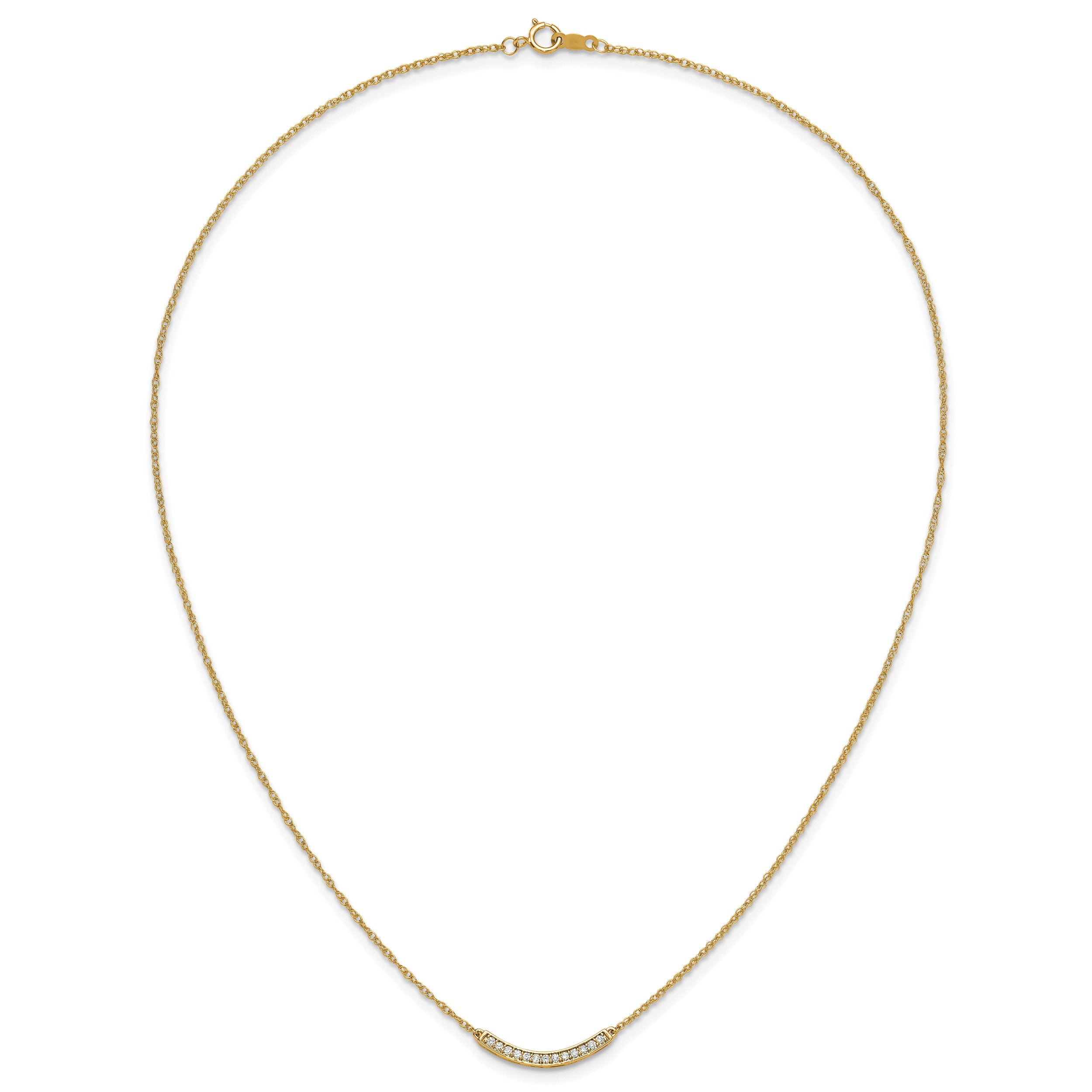 14K Yellow Gold Real Diamond Curved Bar 18 inch Necklace