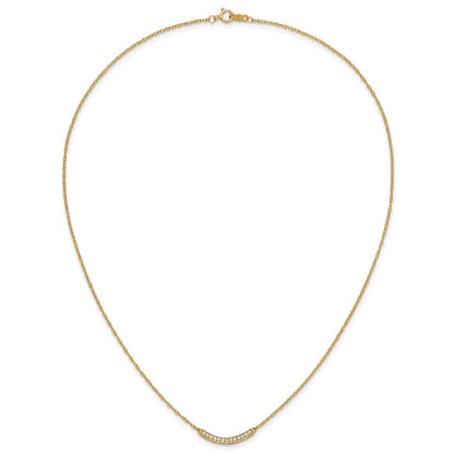 14K Yellow Gold Real Diamond Curved Bar 18 inch Necklace