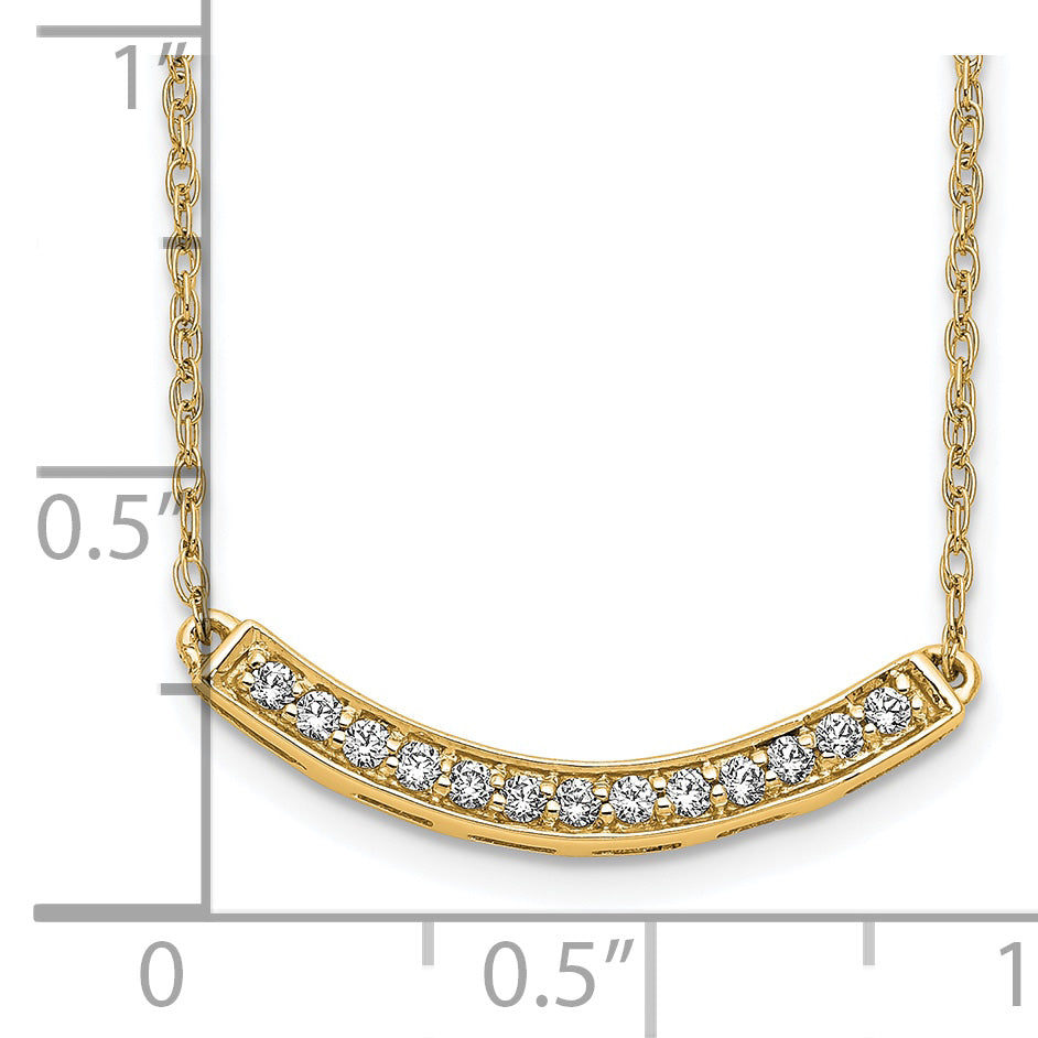14K Yellow Gold Real Diamond Curved Bar 18 inch Necklace