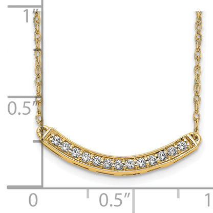 14K Yellow Gold Real Diamond Curved Bar 18 inch Necklace