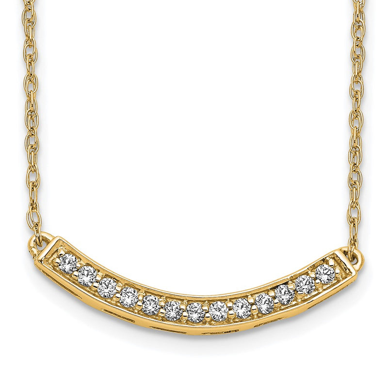 10K Yellow Gold Diamond Curved Bar 18 Inch Necklace