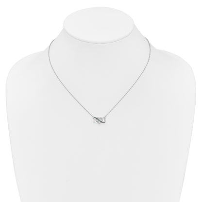14k White Gold w/ Blue and White Real Diamond Triple Heart Pendant