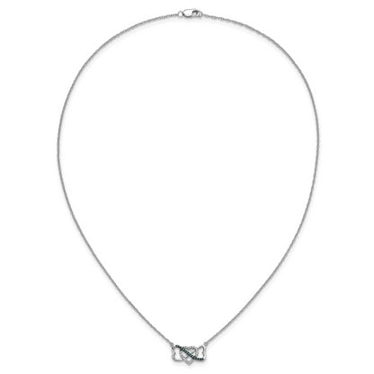 14k White Gold w/ Blue and White Real Diamond Triple Heart Pendant