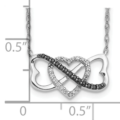 10K White Gold W/ Black And Diamond Triple Heart 17In Necklace