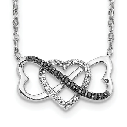 10K White Gold W/ Black And Diamond Triple Heart 17In Necklace