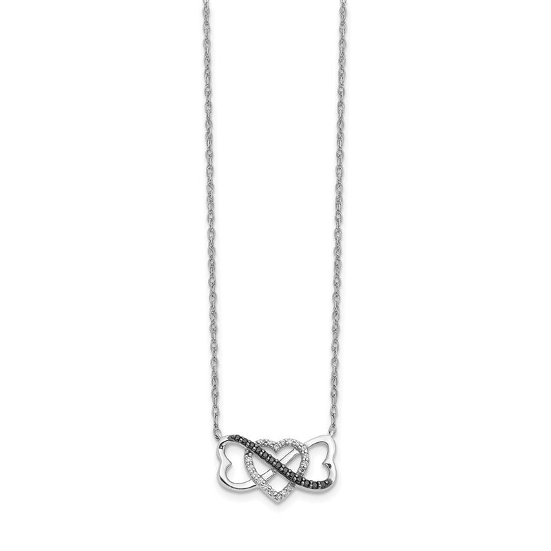 14k White Gold w/ Black and White Real Diamond Triple Heart Pendant