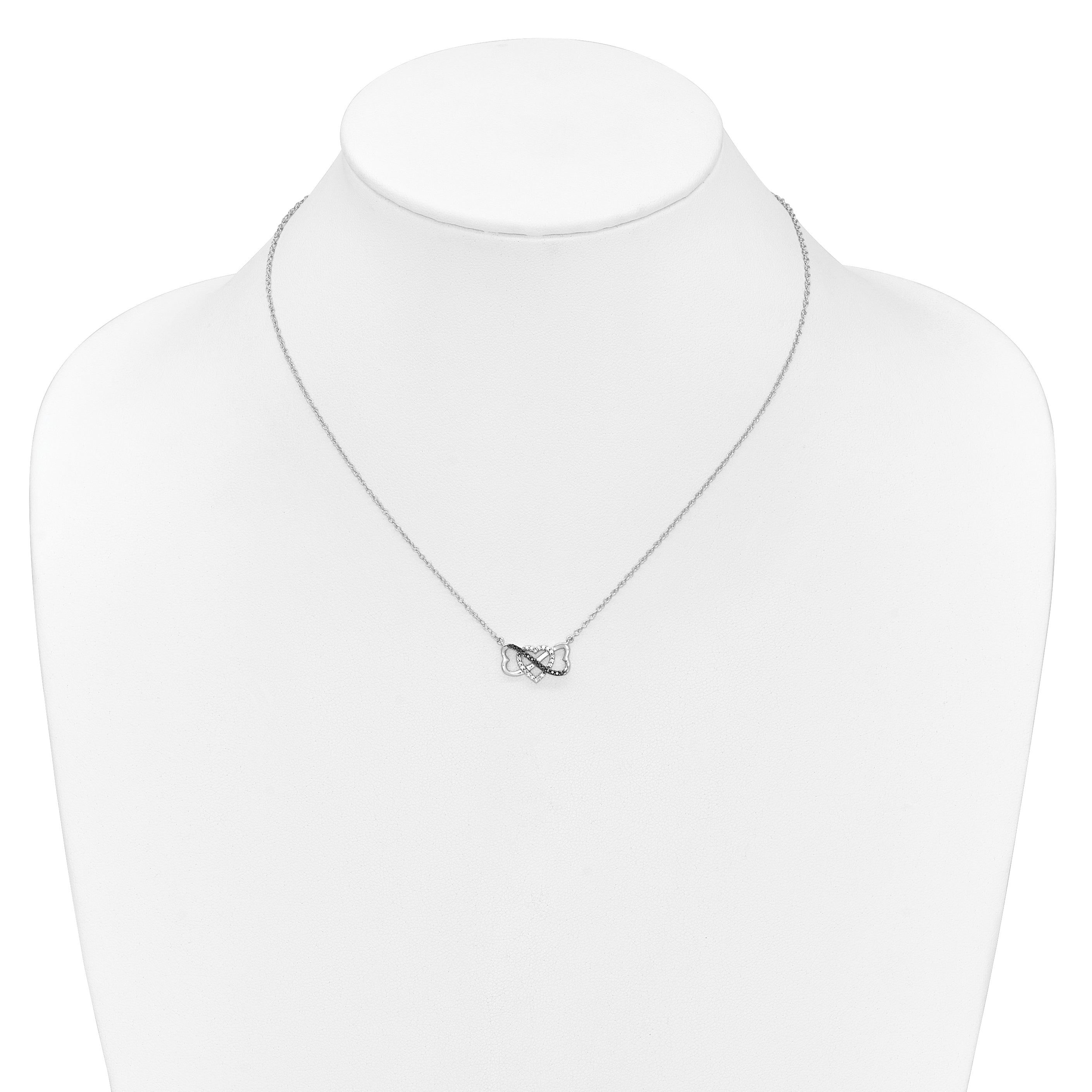 14k White Gold w/ Black and White Real Diamond Triple Heart Pendant