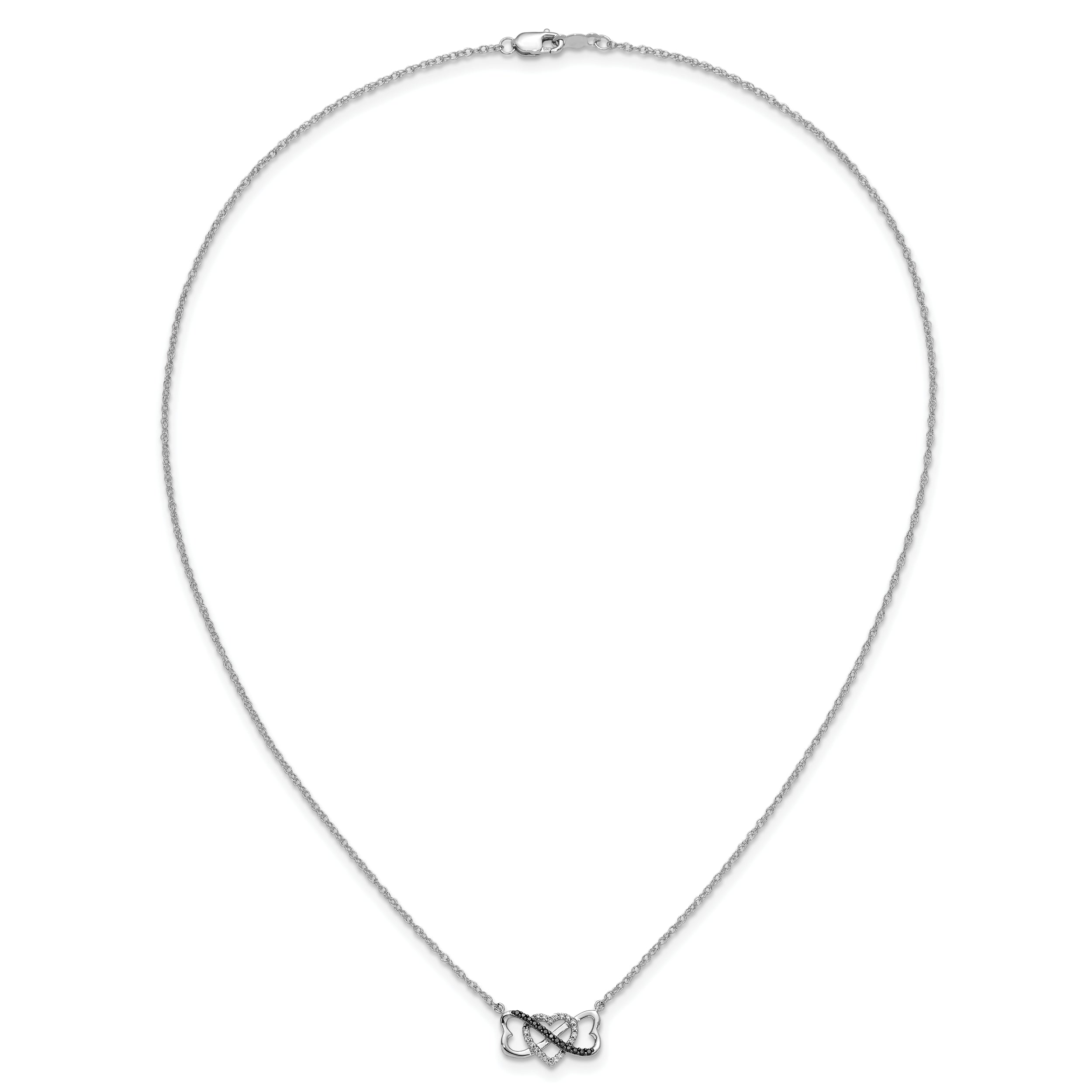 14k White Gold w/ Black and White Real Diamond Triple Heart Pendant