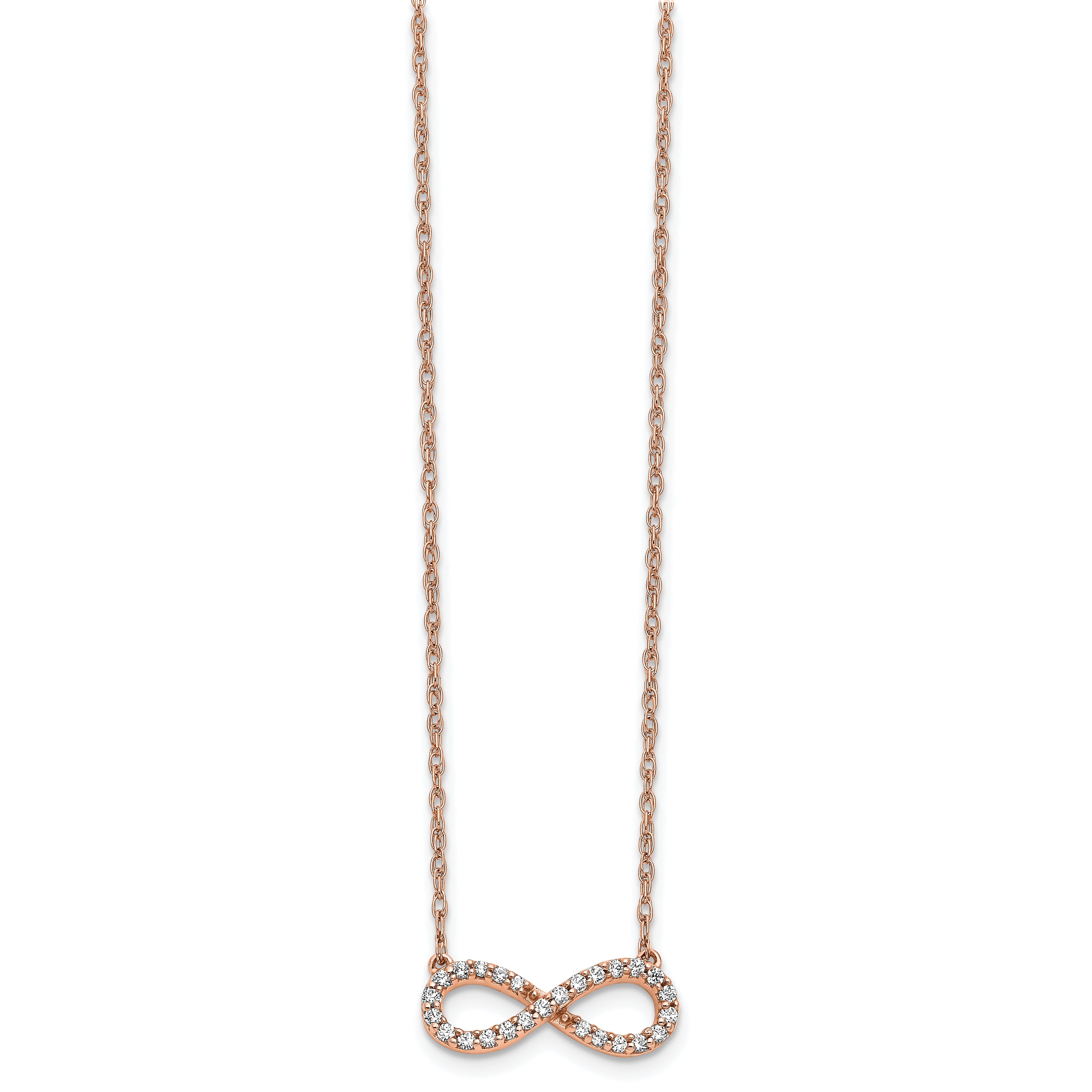 10K Rose Gold Polished Diamond Infinity Symbol 18 Inch Necklace