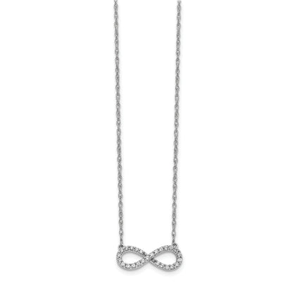 14k White Gold Polished Real Diamond Infinity Symbol 18 inch Necklace