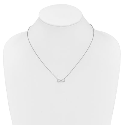 14k White Gold Polished Real Diamond Infinity Symbol 18 inch Necklace
