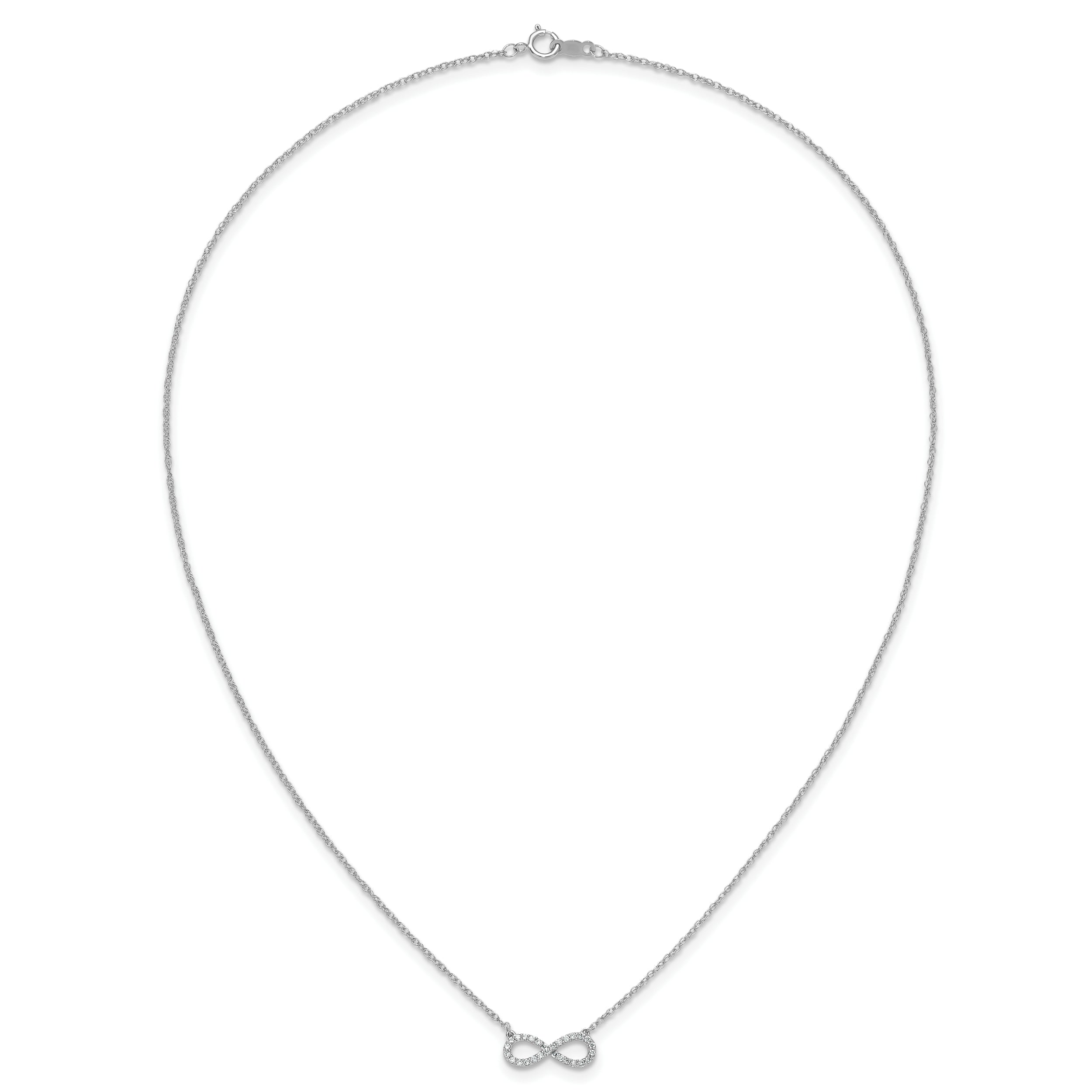 14k White Gold Polished Real Diamond Infinity Symbol 18 inch Necklace