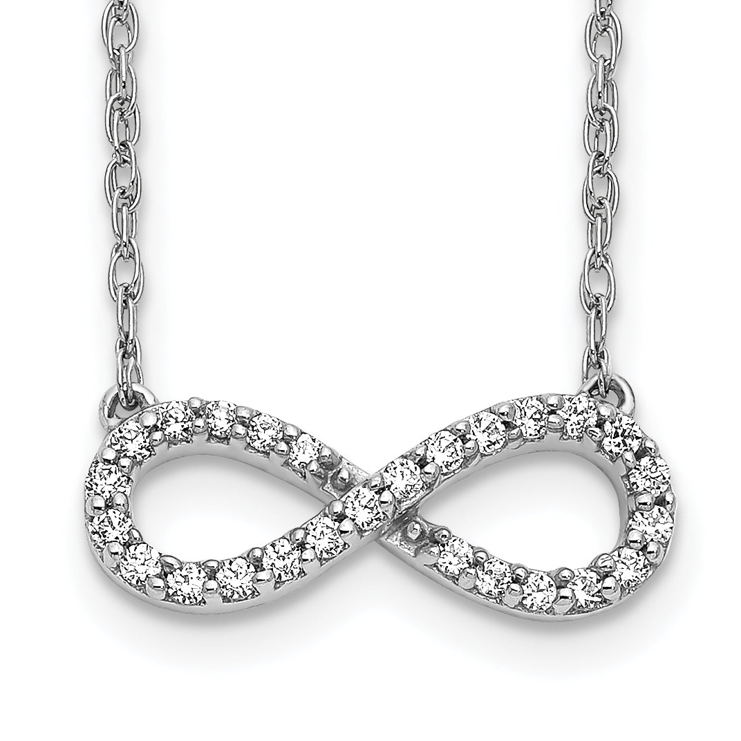 14k White Gold Polished Real Diamond Infinity Symbol 18 inch Necklace