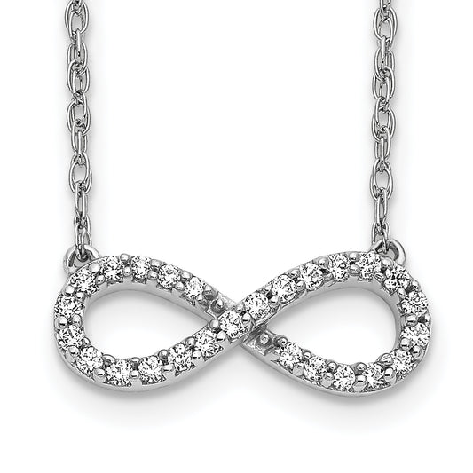 14k White Gold Polished Real Diamond Infinity Symbol 18 inch Necklace