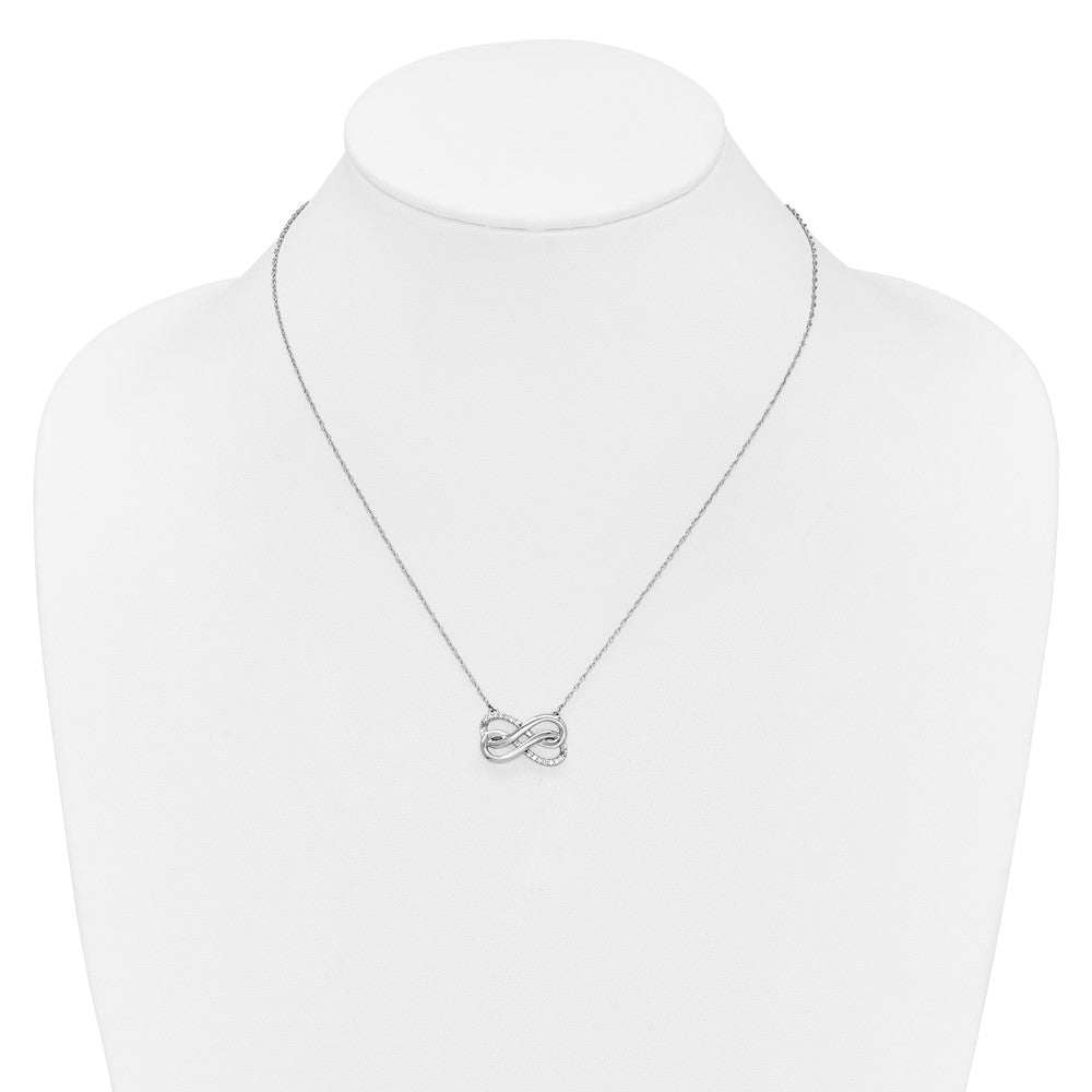 14k White Gold Real Diamond Double Infinity Symbol 18 inch Necklace