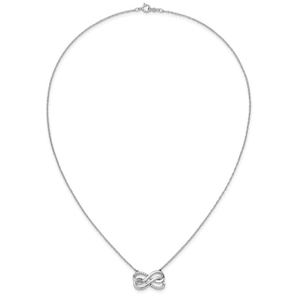 14k White Gold Real Diamond Double Infinity Symbol 18 inch Necklace