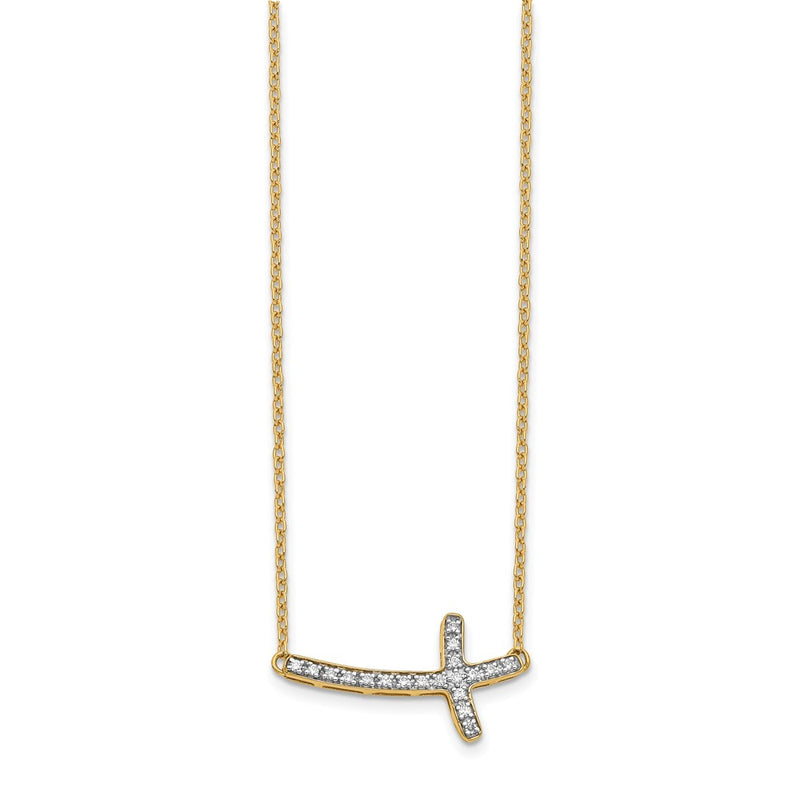 10K Yellow Gold Diamond Sideways Cross 18In Necklace