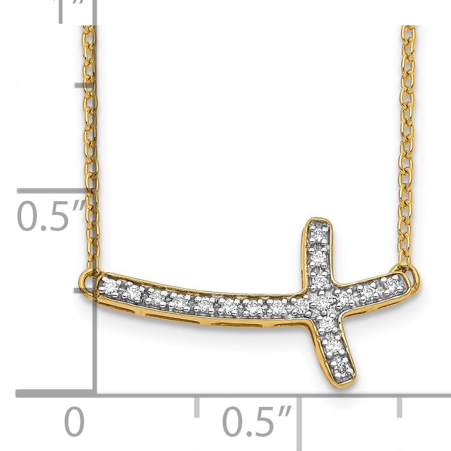 14K Yellow Gold Real Diamond Sideways Cross 18in Necklace