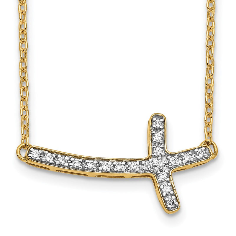10K Yellow Gold Diamond Sideways Cross 18In Necklace