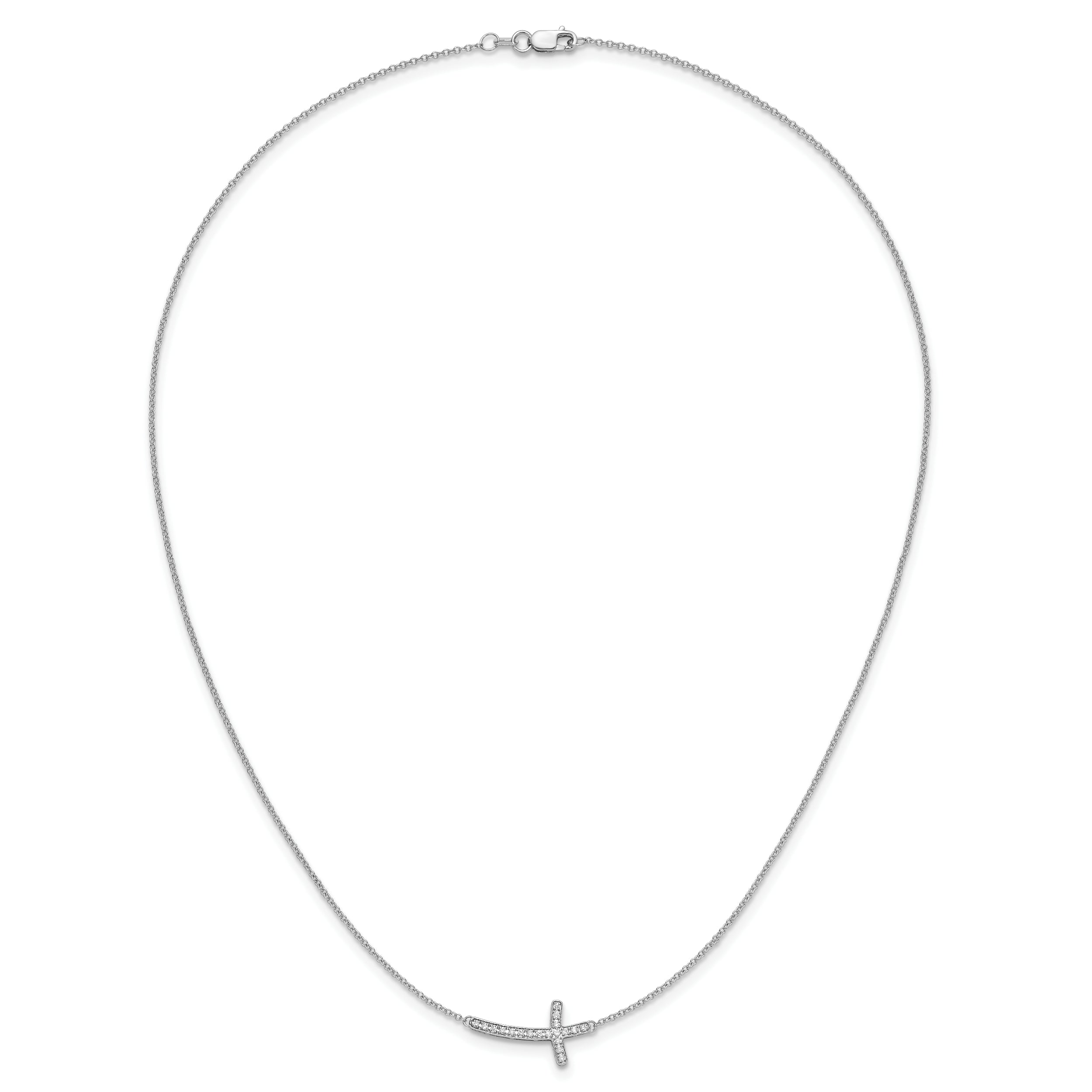 14k White Gold Real Diamond Sideways Cross 18in Necklace