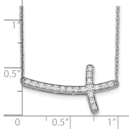 10K White Gold Diamond Sideways Cross 18In Necklace