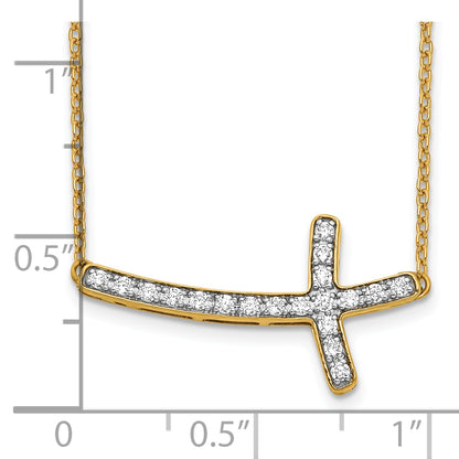 10K Yellow Gold Diamond Sideways Cross 18In Necklace