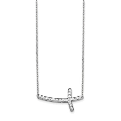 14k White Gold Real Diamond Sideways Cross 18in Necklace