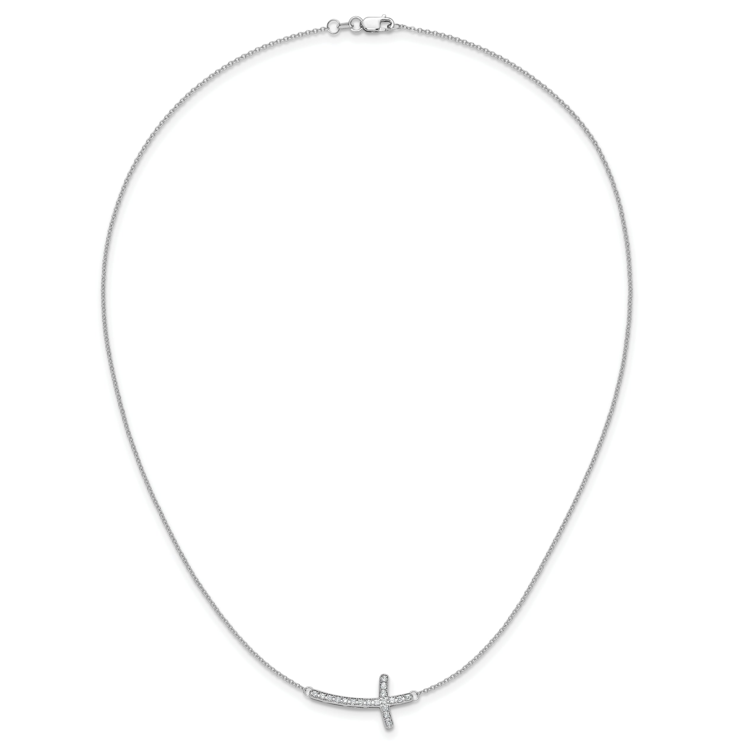 14k White Gold Real Diamond Sideways Cross 18in Necklace
